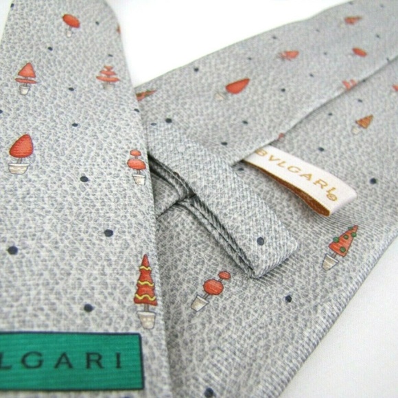 BVLGARI Tie Gray Pictorial Topiary Seven 7 Fold - Picture 5 of 8